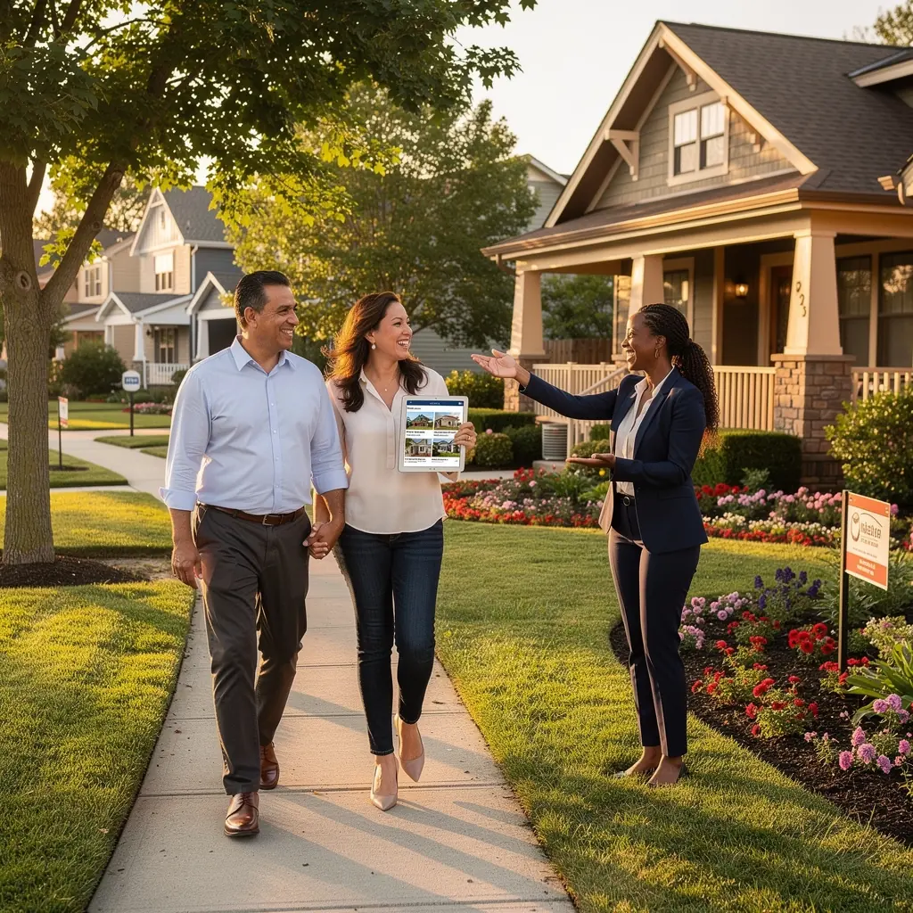 Rodzina oglądająca dom na wynajem podczas wycieczki po sąsiedztwie.