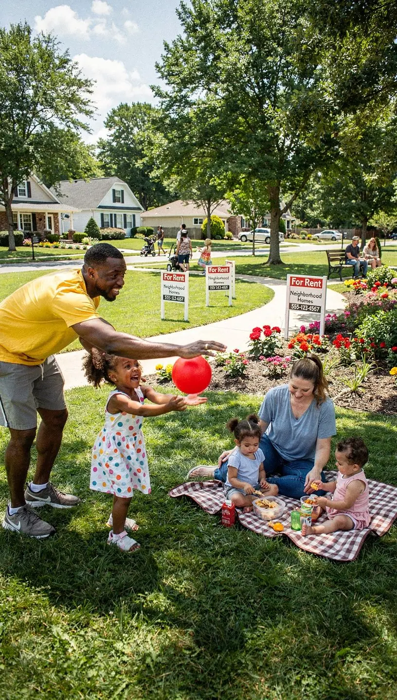 Widok na przytulny dom jednorodzinny z ogrodem w amerykańskiej dzielnicy.